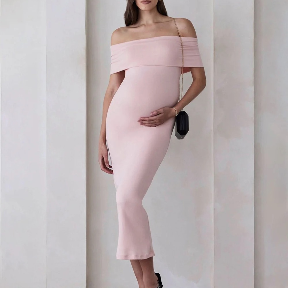 Elegant Pink Off-Shoulder Midi Dress